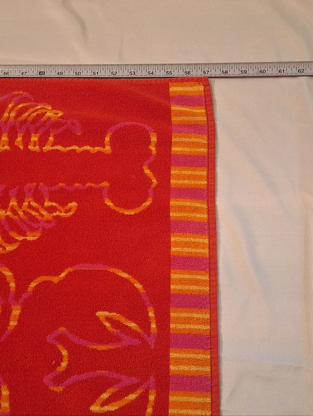 Vtg 90s Palm Cove Lobster Beach Towel Red Orange Pink Ocean 57x30 Inch Retro